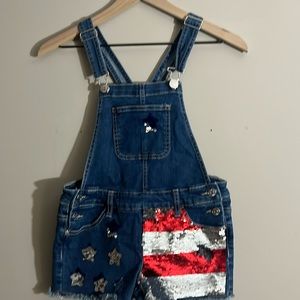 Girls Just Sequin Short Overalls